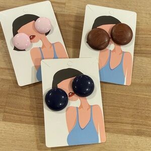 Vintage Pink, Brown, and Navy Earrings Set